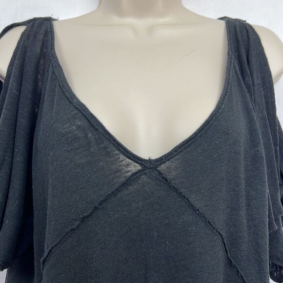 Free People Black short sleeve deep bee tunic top size small EUC - Picture 2 of 11